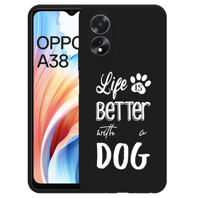 Cazy Hoesje Zwart geschikt voor Oppo A38 Life Is Better With a Dog Wit