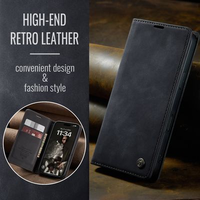 Caseme Hoesje geschikt voor iPhone 16 Pro Max - Retro Wallet Case - Zwart