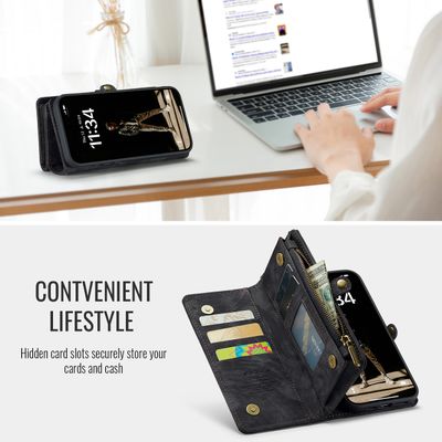 Caseme Hoesje geschikt voor iPhone 16 Pro - Luxe Leren Portemonnee Hoesje - Zwart