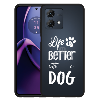 Cazy Hoesje Zwart geschikt voor Motorola Moto G84 5G Life Is Better With a Dog Wit