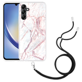 Hoesje met koord geschikt voor Samsung Galaxy A34 White Pink Marble