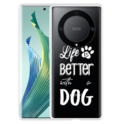 Cazy Hoesje geschikt voor Honor Magic5 Lite Life Is Better With a Dog Wit