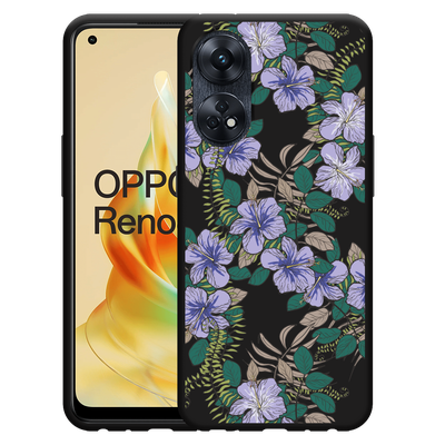 Cazy Hoesje Zwart geschikt voor Oppo Reno8 4G T Purple Flowers