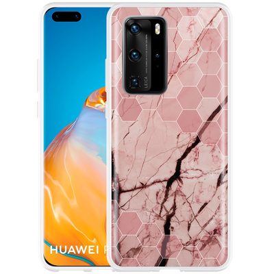Cazy Hoesje geschikt voor Huawei P40 Pro - Pink Marble