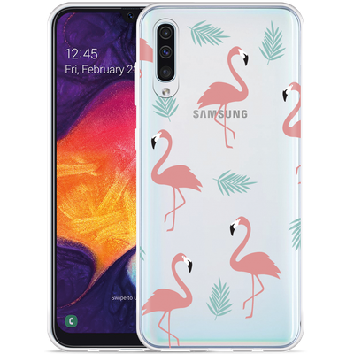 Cazy Hoesje geschikt voor Samsung Galaxy A50 - Flamingo Pattern