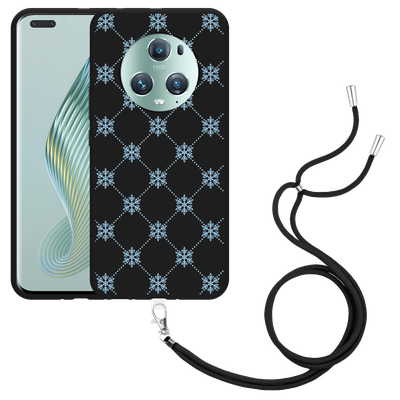 Cazy Hoesje met koord Zwart geschikt voor Honor Magic5 Pro Snowflake Pattern