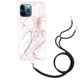 Cazy Hoesje met Koord geschikt voor iPhone 12 Pro Max - White Pink Marble