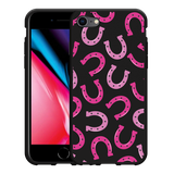 Hoesje Zwart geschikt voor iPhone SE 2020 - Pink Horseshoes