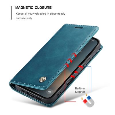 Caseme Hoesje geschikt voor iPhone 16 - Retro Wallet Case - Blauw