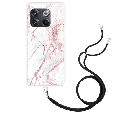 Cazy Hoesje met Koord geschikt voor OnePlus 10T - White Pink Marble