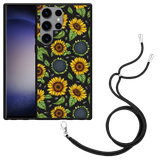 Hoesje met koord Zwart geschikt voor Samsung Galaxy S23 Ultra Sunflowers