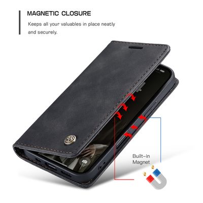 Caseme Hoesje geschikt voor iPhone 16 Plus - Retro Wallet Case - Zwart