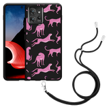 Hoesje met koord Zwart geschikt voor Motorola ThinkPhone Roze Cheeta's
