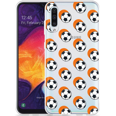 Cazy Hoesje geschikt voor Samsung Galaxy A50 - Soccer Ball Orange