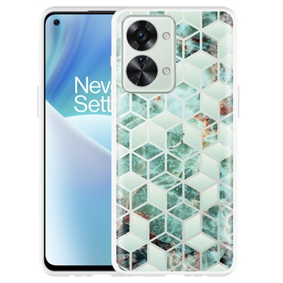 Cazy Hoesje geschikt voor OnePlus Nord 2T - Groen Hexagon Marmer