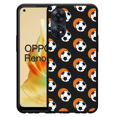 Cazy Hoesje Zwart geschikt voor Oppo Reno8 4G T Soccer Ball Orange