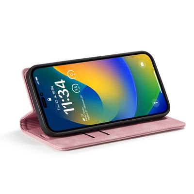 Hoesje geschikt voor iPhone 14 Pro Max - CASEME Retro Telefoonhoesje met Portemonnee - Roze