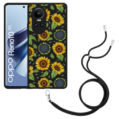 Cazy Hoesje met koord Zwart geschikt voor Oppo Reno10 Pro 5G Sunflowers