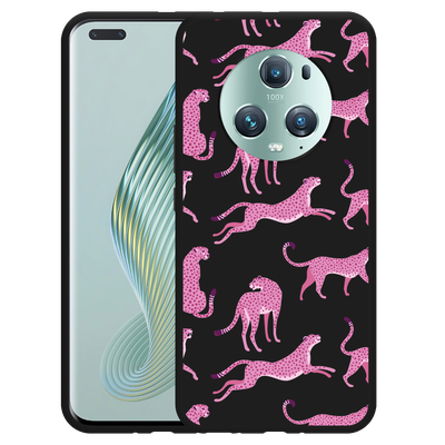 Cazy Hoesje Zwart geschikt voor Honor Magic5 Pro Roze Cheeta's