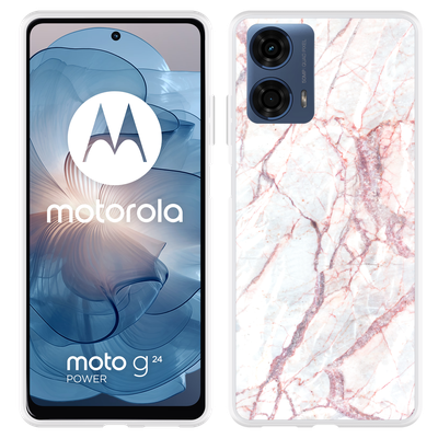 Cazy Hoesje geschikt voor Motorola Moto G04/G04s/G24/G24 Power White Pink Marble