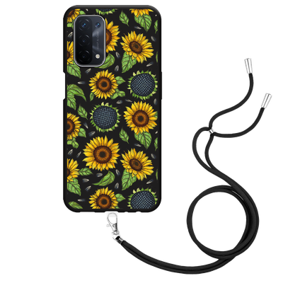 Cazy Hoesje met Koord Zwart geschikt voor Oppo A74 5G - Sunflowers