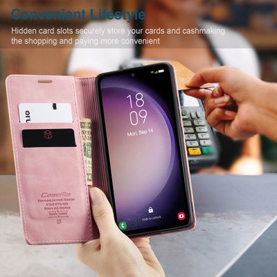 Samsung Galaxy S23 Hoesje - CASEME Retro Telefoonhoesje met Portemonnee - Roze