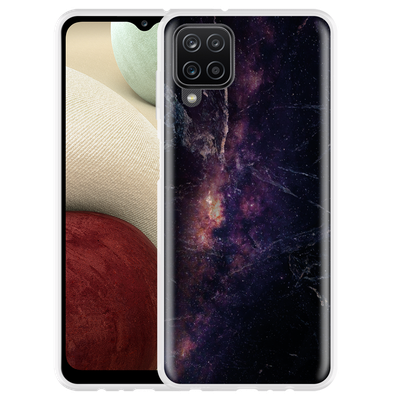 Cazy Hoesje geschikt voor Samsung Galaxy A12 - Black Space Marble
