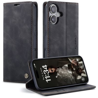 Caseme Hoesje geschikt voor iPhone 16 Plus - Retro Wallet Case - Zwart