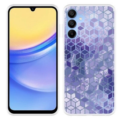 Cazy Hoesje geschikt voor Samsung Galaxy A15 / A15 5G Paars Hexagon Marmer