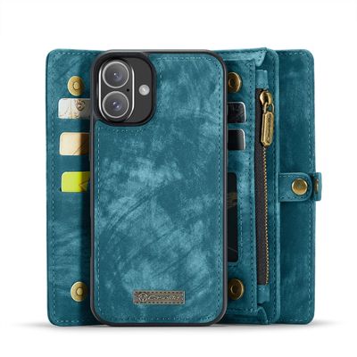 Caseme Hoesje geschikt voor iPhone 16  - Luxe Leren Portemonnee Hoesje - Blauw