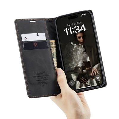 Caseme Hoesje geschikt voor iPhone 16 Pro Max - Retro Wallet Case - Zwart