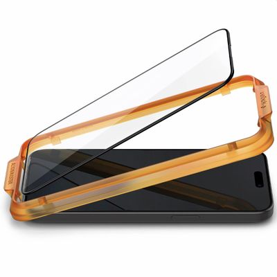 Spigen Screenprotector geschikt voor iPhone 15 Plus - Full Cover Glas met Montageframe 2 stuks - Zwart