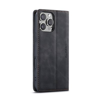 Caseme Hoesje geschikt voor iPhone 16 Pro - Retro Wallet Case - Zwart