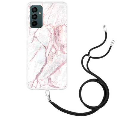 Cazy Hoesje met Koord geschikt voor Samsung Galaxy M23 - White Pink Marble