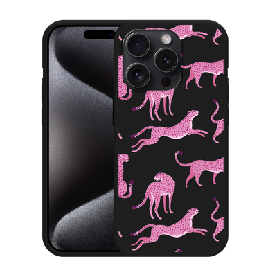 Cazy Hoesje Zwart geschikt voor iPhone 15 Pro Max Roze Cheeta's