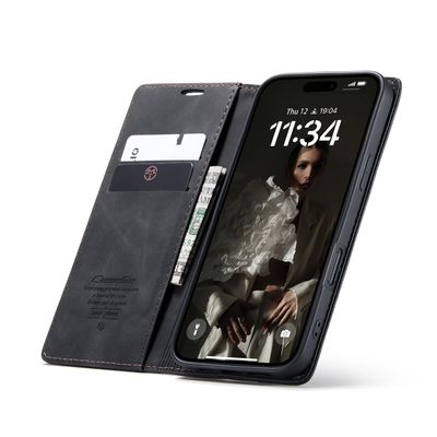 Caseme Hoesje geschikt voor iPhone 16 Plus - Retro Wallet Case - Zwart