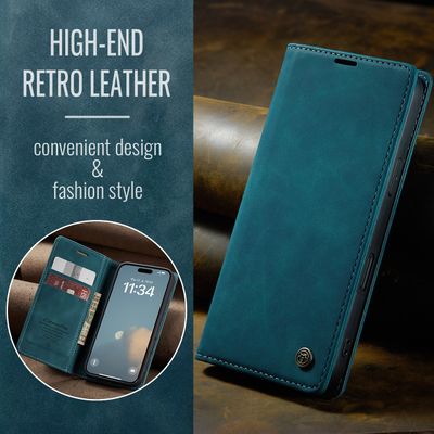 Caseme Hoesje geschikt voor iPhone 16 - Retro Wallet Case - Blauw