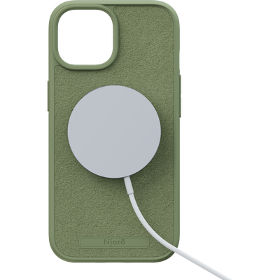 Njord Collections Suede Comfort+ Hoesje geschikt voor iPhone 15 - 2M valbescherming - Gerecycled / Duurzaam materiaal - Olive