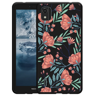 Cazy Hoesje Zwart geschikt voor Nokia C2 2nd Edition - Poppy Roses