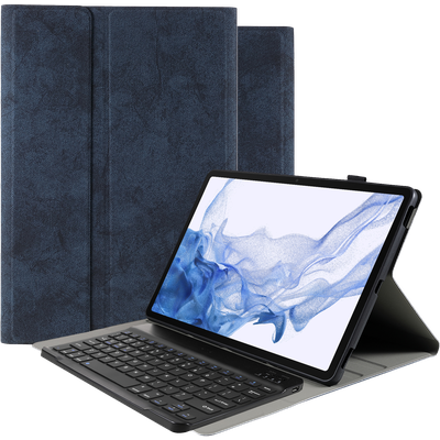 Cazy Hoes met Toetsenbord geschikt voor Samsung Galaxy Tab S8+ - Qwerty indeling - Vintage Blauw