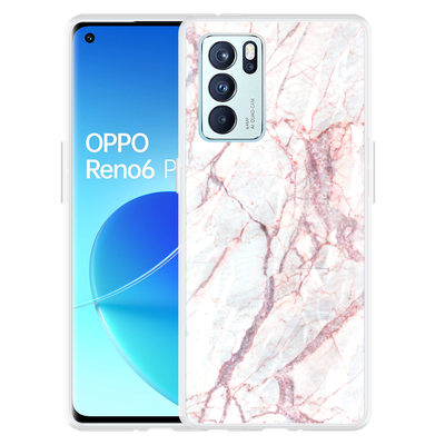 Cazy Hoesje geschikt voor Oppo Reno6 Pro 5G - White Pink Marble