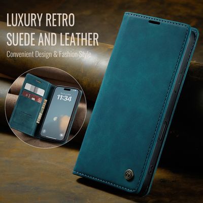 Caseme Hoesje geschikt voor iPhone 16 - Retro Wallet Case - Blauw