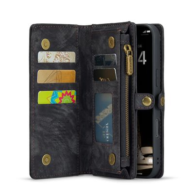 Caseme Hoesje geschikt voor iPhone 16 - Luxe Leren Portemonnee Hoesje - Zwart