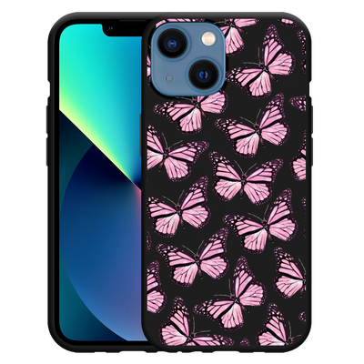 Cazy Hoesje Zwart geschikt voor iPhone 13 Mini - Roze Vlinders