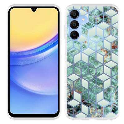 Cazy Hoesje geschikt voor Samsung Galaxy A15 / A15 5G Groen Hexagon Marmer