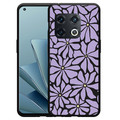 Cazy Hoesje Zwart geschikt voor OnePlus 10 Pro Abstracte Paarse Bloemen