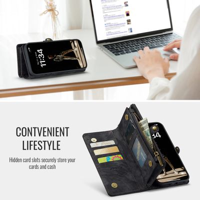 Caseme Hoesje geschikt voor iPhone 16 Plus - Luxe Leren Portemonnee Hoesje - Zwart