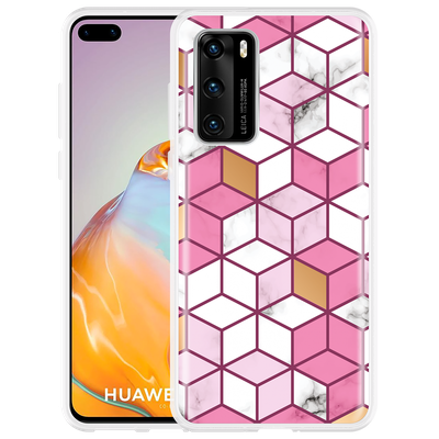 Cazy Hoesje geschikt voor Huawei P40 - Pink White Marble