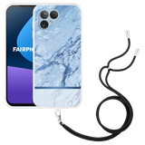 Hoesje met koord Zwart geschikt voor Fairphone 5 Blauw Marmer
