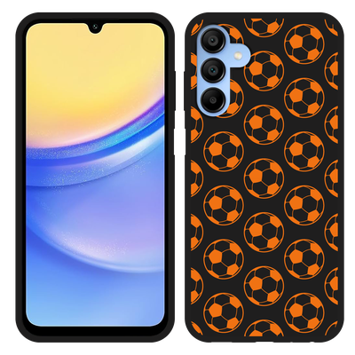 Cazy Hoesje Zwart geschikt voor Samsung Galaxy A15 4G/5G Orange Soccer Balls